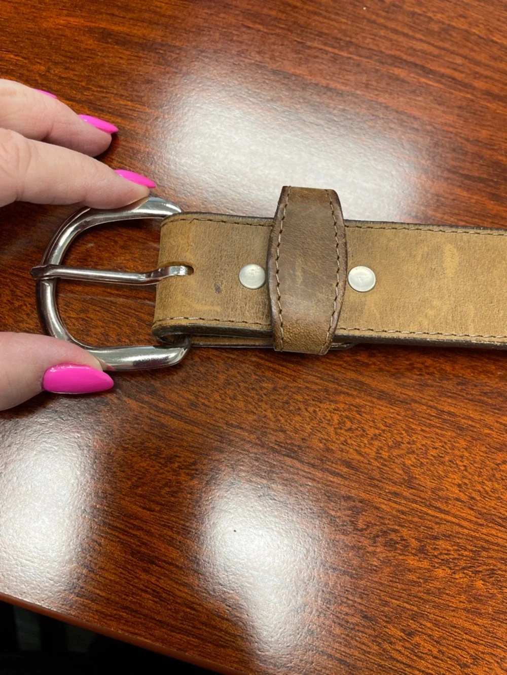 Brown Leather Western Belt with White Stitch Accents